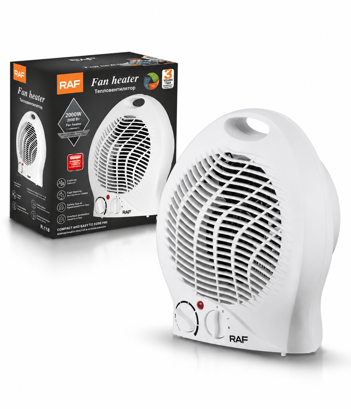 Calefactor Eléctrico RAF 2000W con Termostato Regulable
