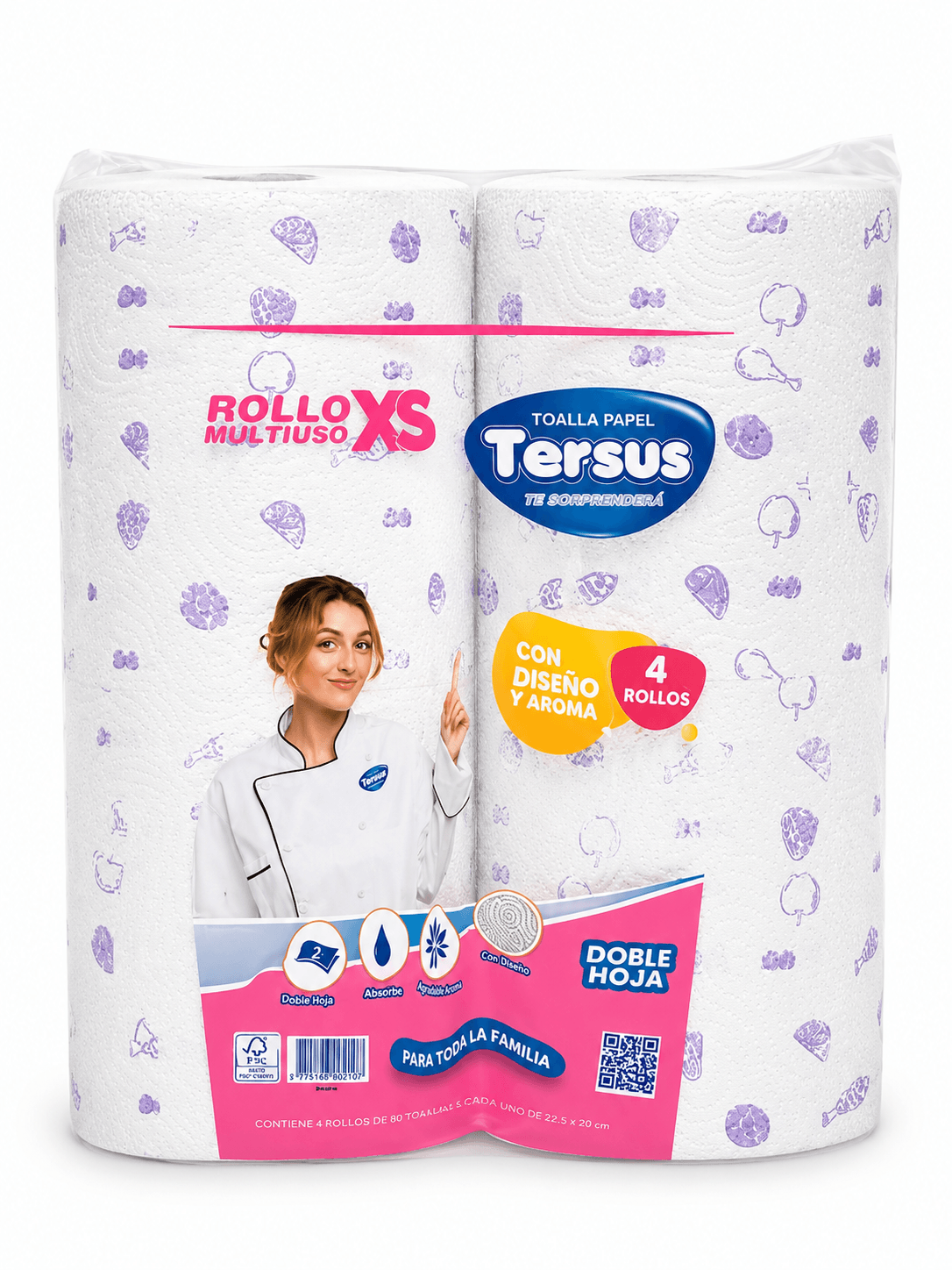 Toalla de Papel Multiuso XS Doble Hoja – 4 Rollos